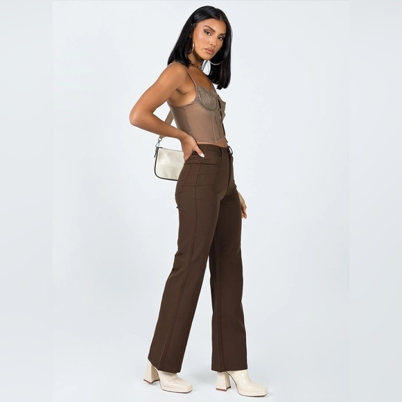 Princess Polly Pants Women's Size 8 US Brown Lulu Straight Leg High Waisted NWT - Picture 5 of 15